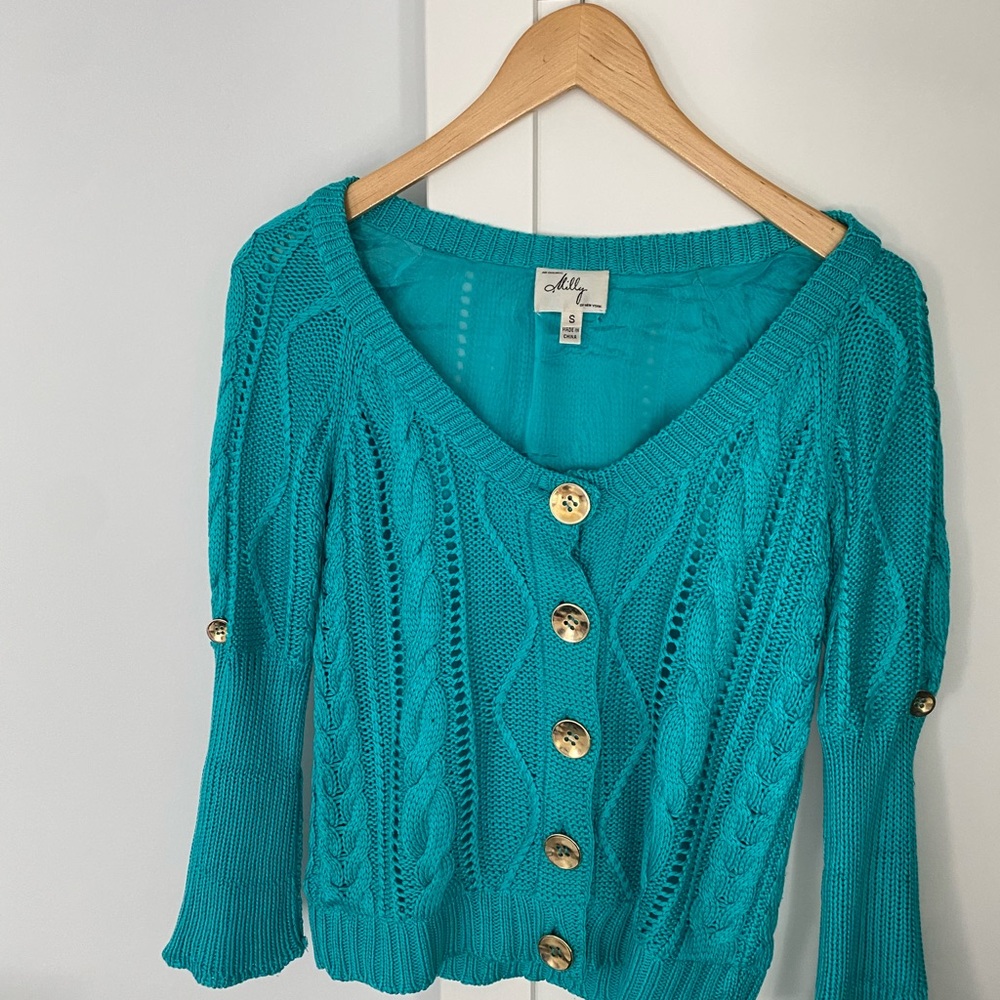 Milly 100% Silk Cardigan (teal)